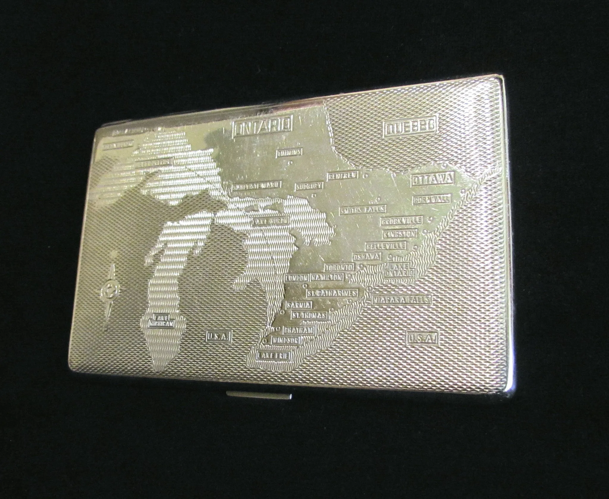 1940s Cigarette Case Ontario Canada Map Har-Bro England Business Card Credit Card Holder Wallet EXCELLENT CONDITION