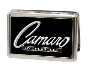 1969 Camaro Script Emblem Black & Silver - Business Card Holder - Large