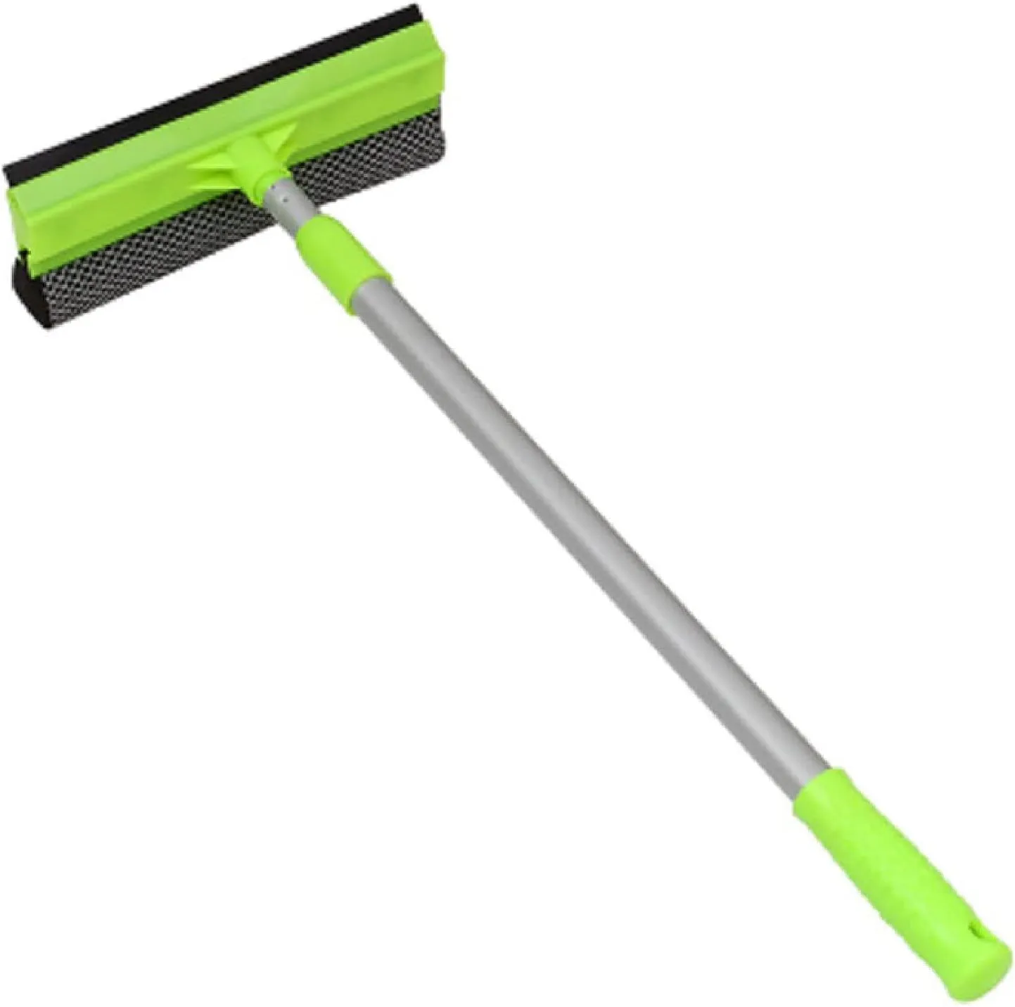 2-in-1 Window Cleaner Sponge and Soft Rubber Strip with Telescopic Extension Pole Drainer Wiper, Squeegee, Glass Wiper High Place Snow Brush Double-Sided Glass Cleaning [25 x100cm] (Dark Green)