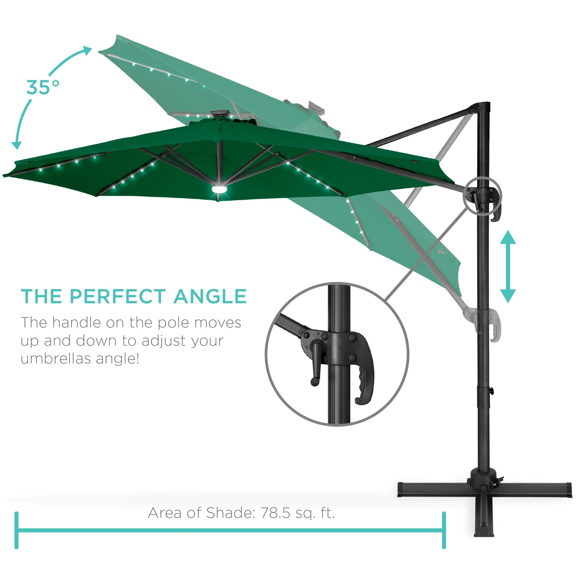 360-Degree LED Cantilever Offset Patio Umbrella w/ Tilt, 10ft