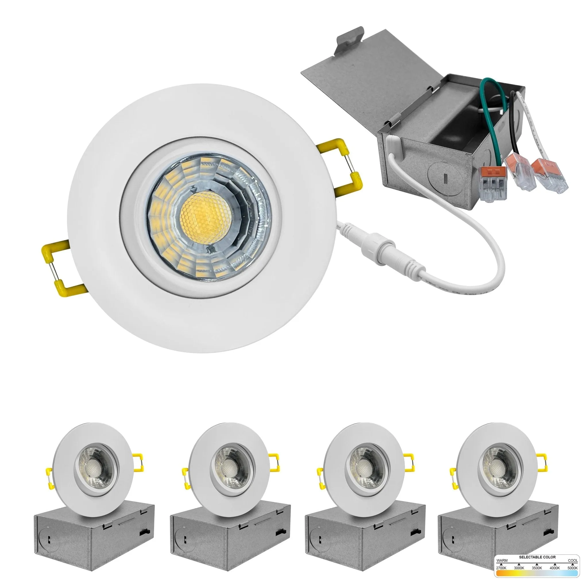 3" Inch Gimbal Recessed Light for Sloped Ceiling Canless LED Lighting - Wet Rated - 5CCT 2700K-5000K - 600LM