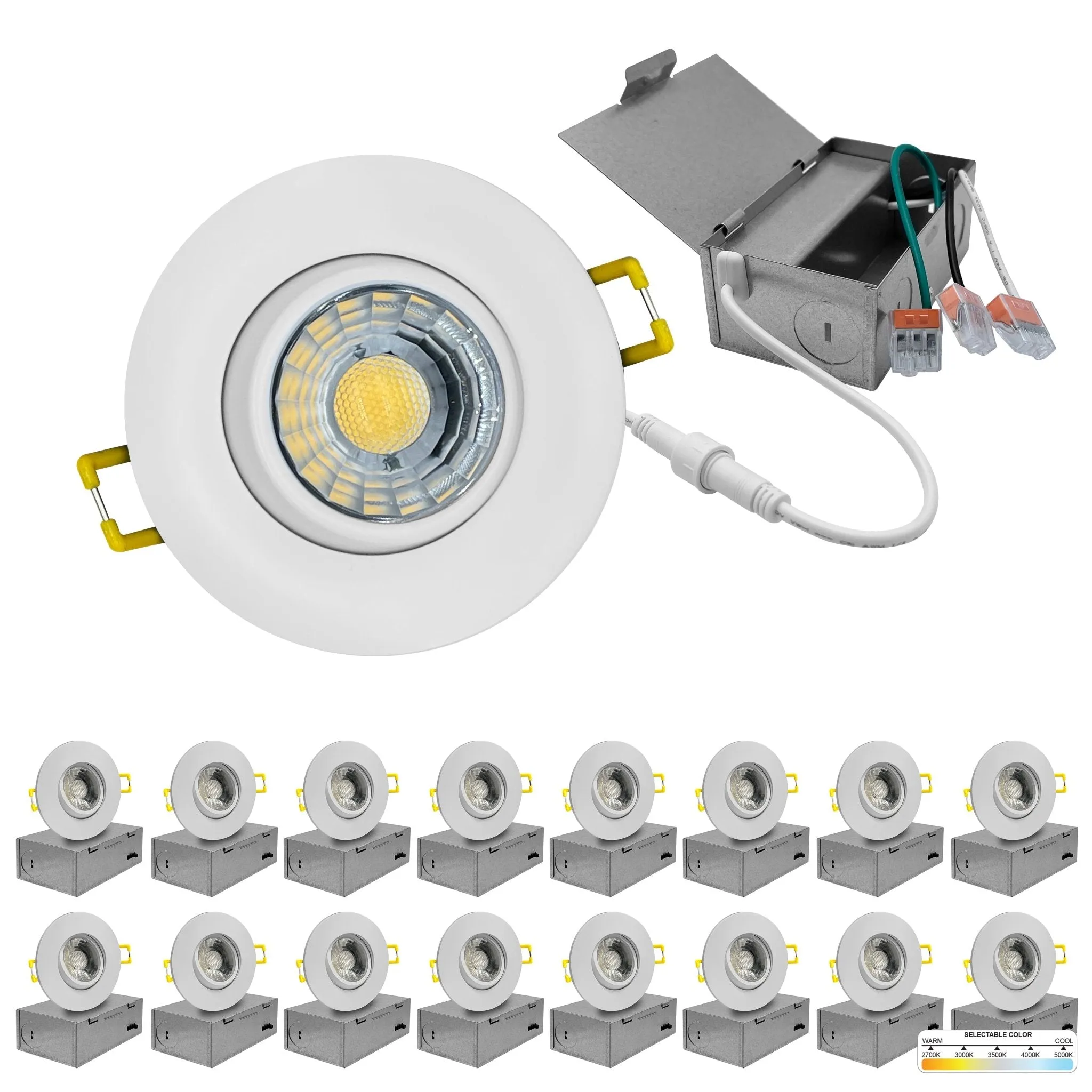 3" Inch Gimbal Recessed Light for Sloped Ceiling Canless LED Lighting - Wet Rated - 5CCT 2700K-5000K - 600LM