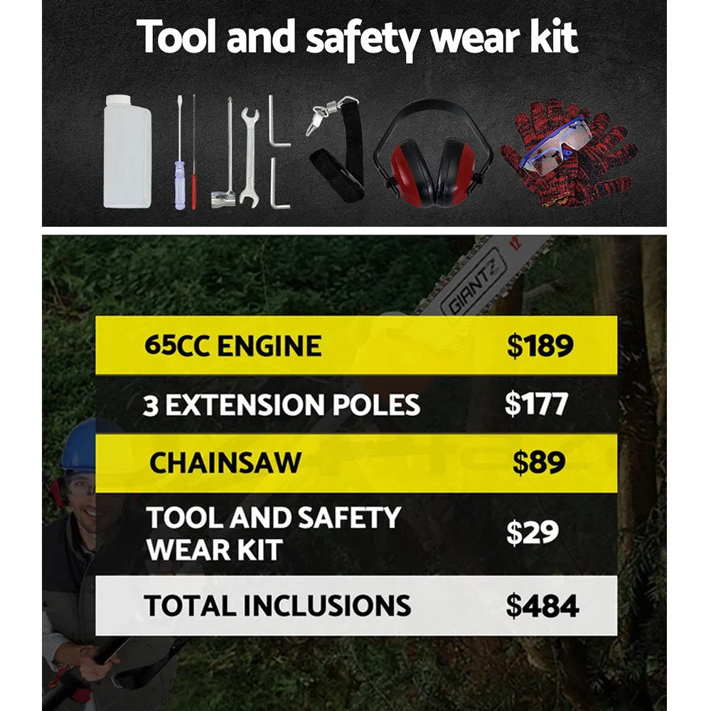 65CC 4.3m Long Reach Pole Chainsaw Auto Lubricator Giantz
