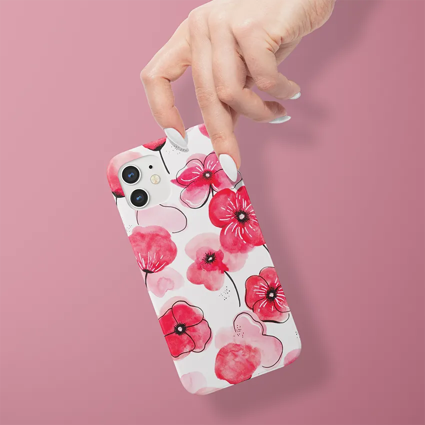 Aesthetic Pink Flower Slim Case Cover With Same Design Holder