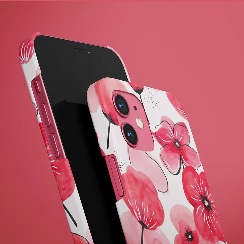 Aesthetic Pink Flower Slim Case Cover With Same Design Holder