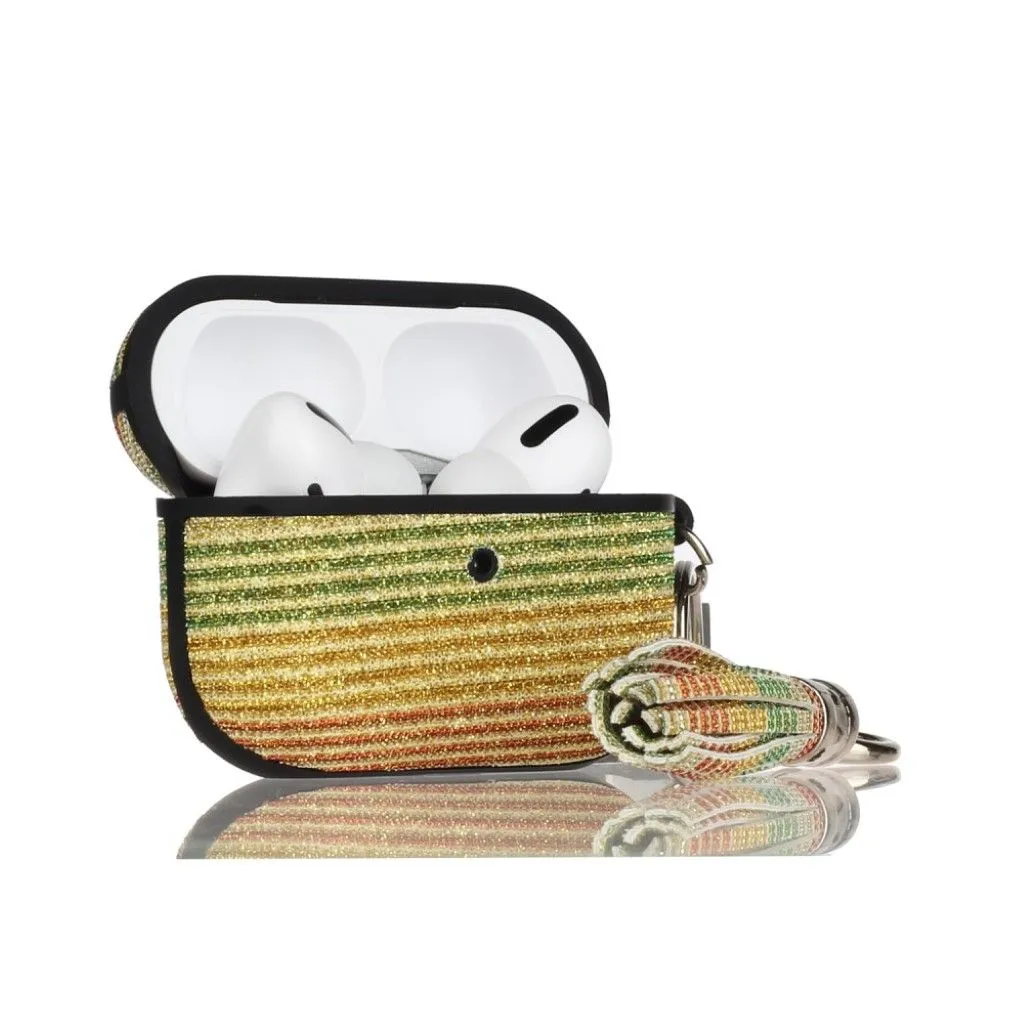 Airpods Pro silk yarn décor leather case - Yellowgreen