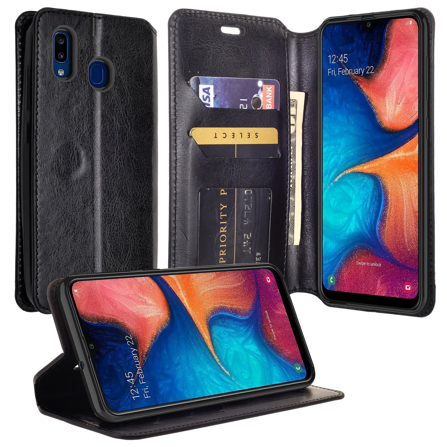 Alcatel 3V (2019) Case, 3V (2019) Wallet Case, Pu Leather Wallet Case [Kickstand] with ID & Credit Card Slots for 3V (2019)  - Black