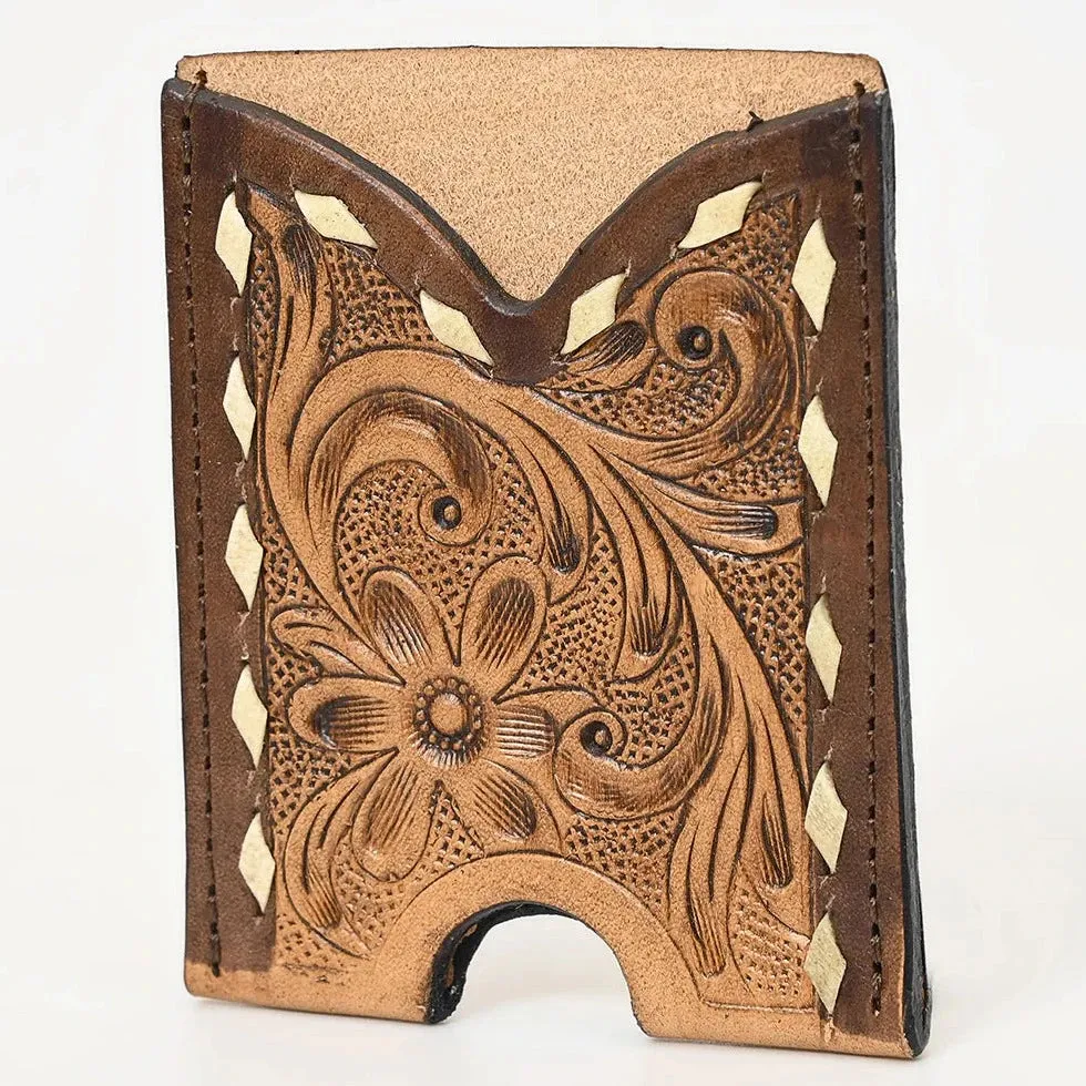 American Darling Hand Carved Floral Cowhide Leather Credit Card Holder