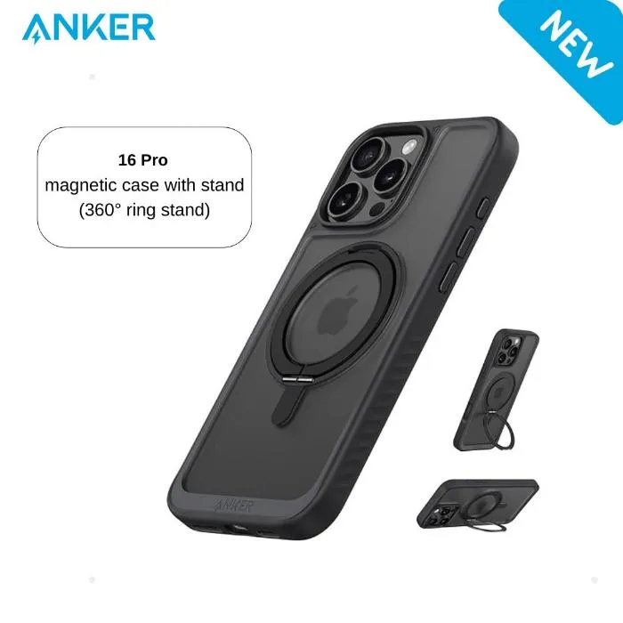 Anker Mag Go Magnetic Case with Ring & Stand iphone16 Pro, Black