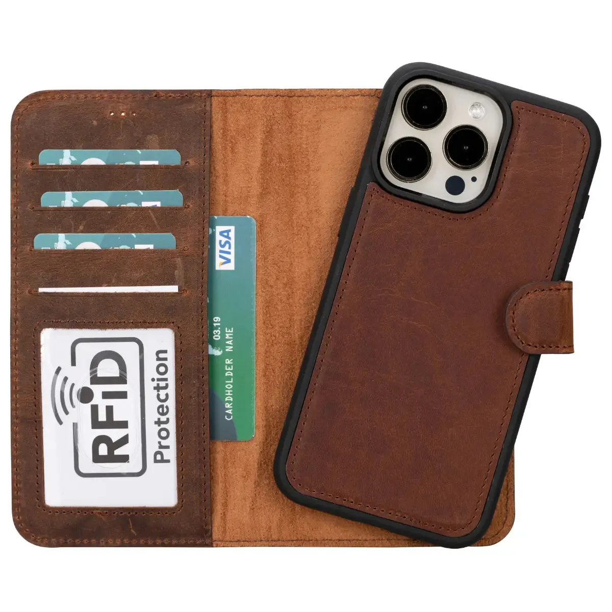 Antic Brown Leather iPhone 15 Pro Max Wallet Case