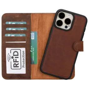 Antic Brown Leather iPhone 15 Pro Max Wallet Case