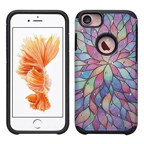 Apple iPhone 8 Case, Slim Hybrid Dual Layer Crystal Case Cover for iPhone 8 - Rainbow Flower