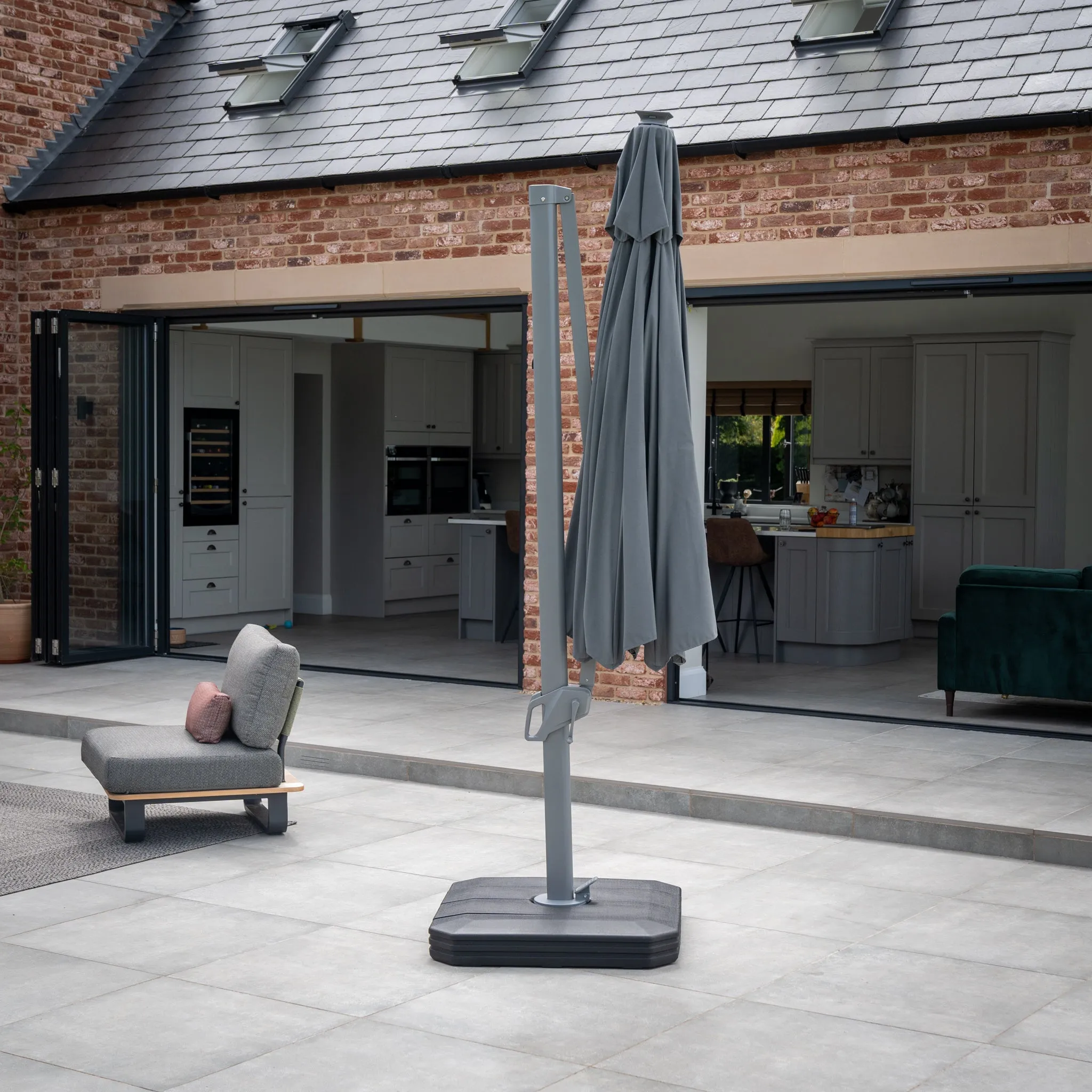 Ares 3.5m Round Cantilever Parasol with Solar powered LED Lights in Charcoal