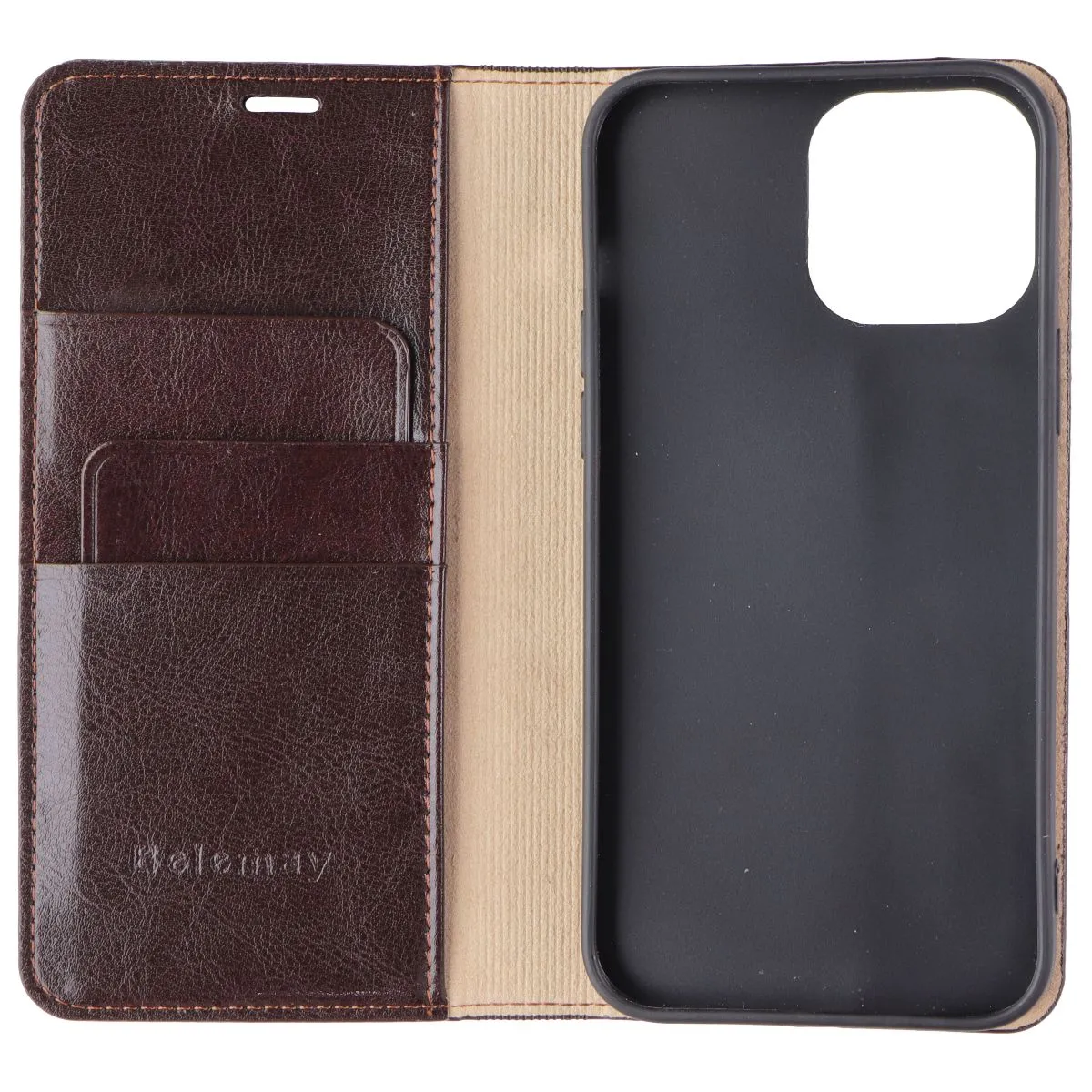 Belemay Genuine Leather Folio Case for Apple iPhone 13 Pro Max - Brown