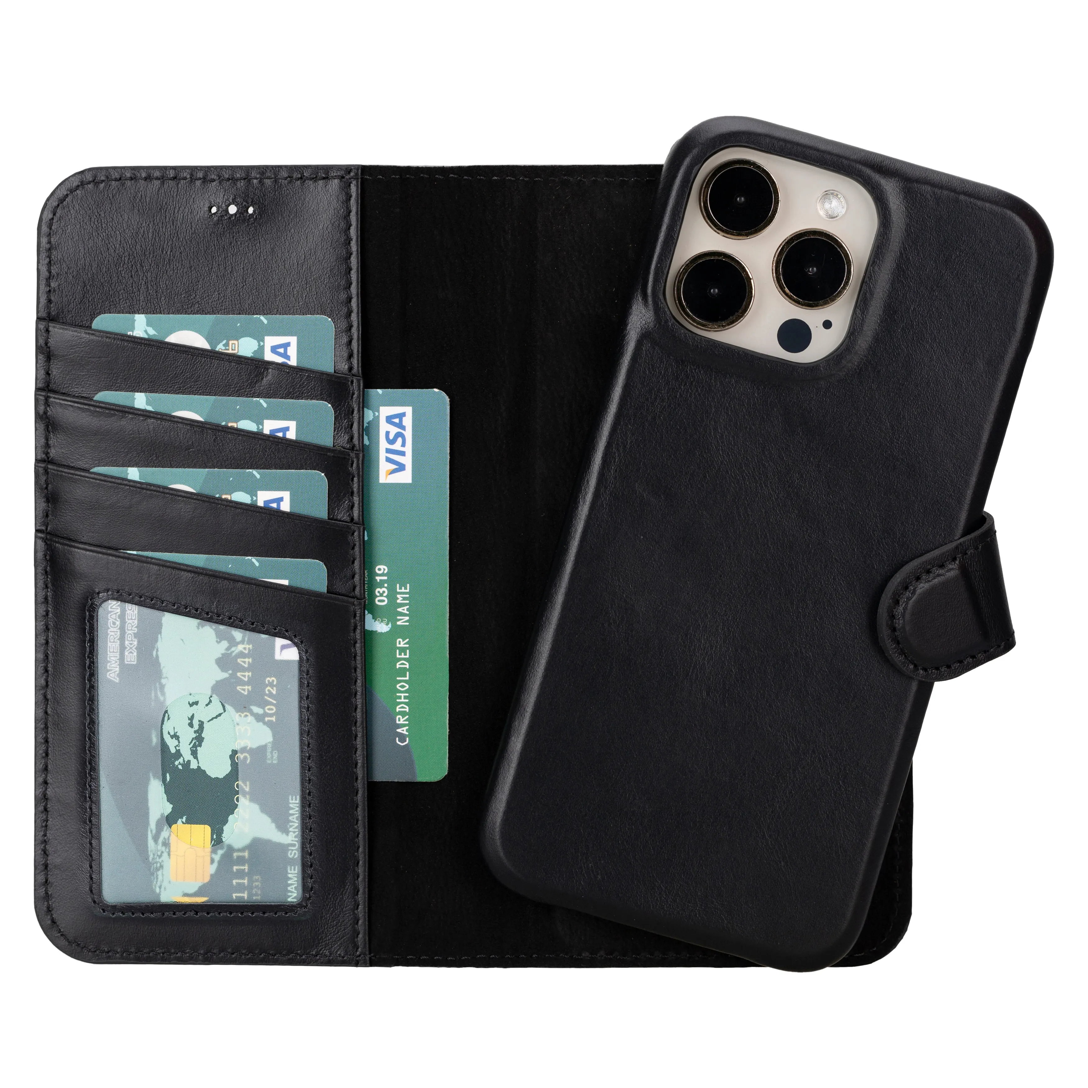 Black Leather iPhone 15 Pro Max Prestige Wallet Case