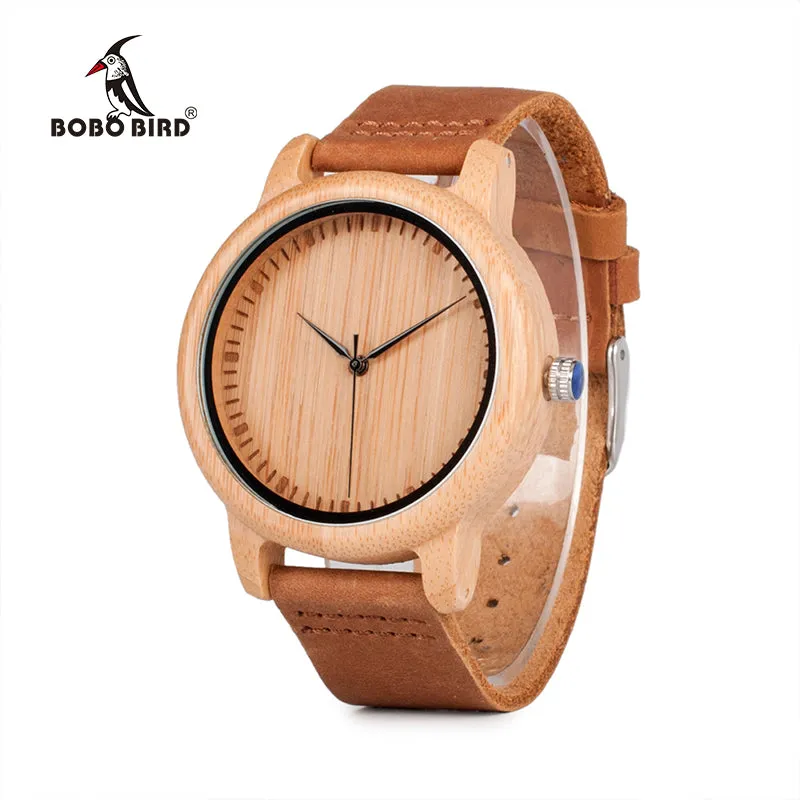 BOBO BIRD Bamboo Wood Watches for Men and Women Fashion Casual Leather Strap Wrist Watch Male Relogio C-A15 Accept DROP SHIPPING