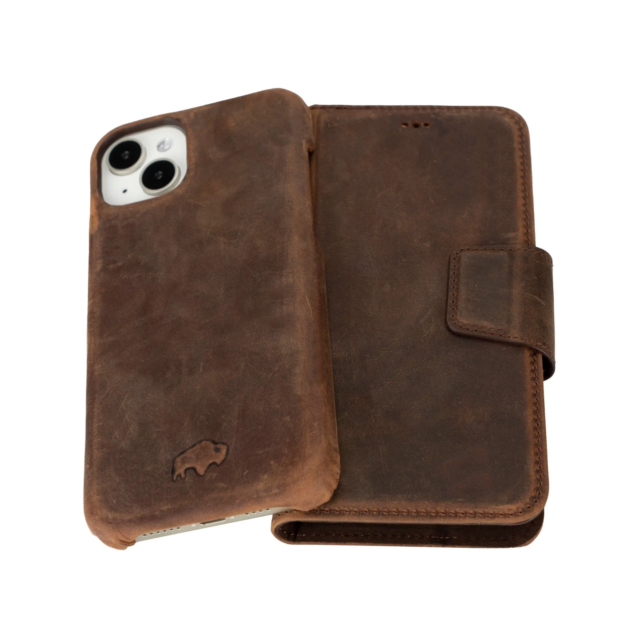 Burkley iPhone 14 Plus Wallet Case, Distressed Coffee