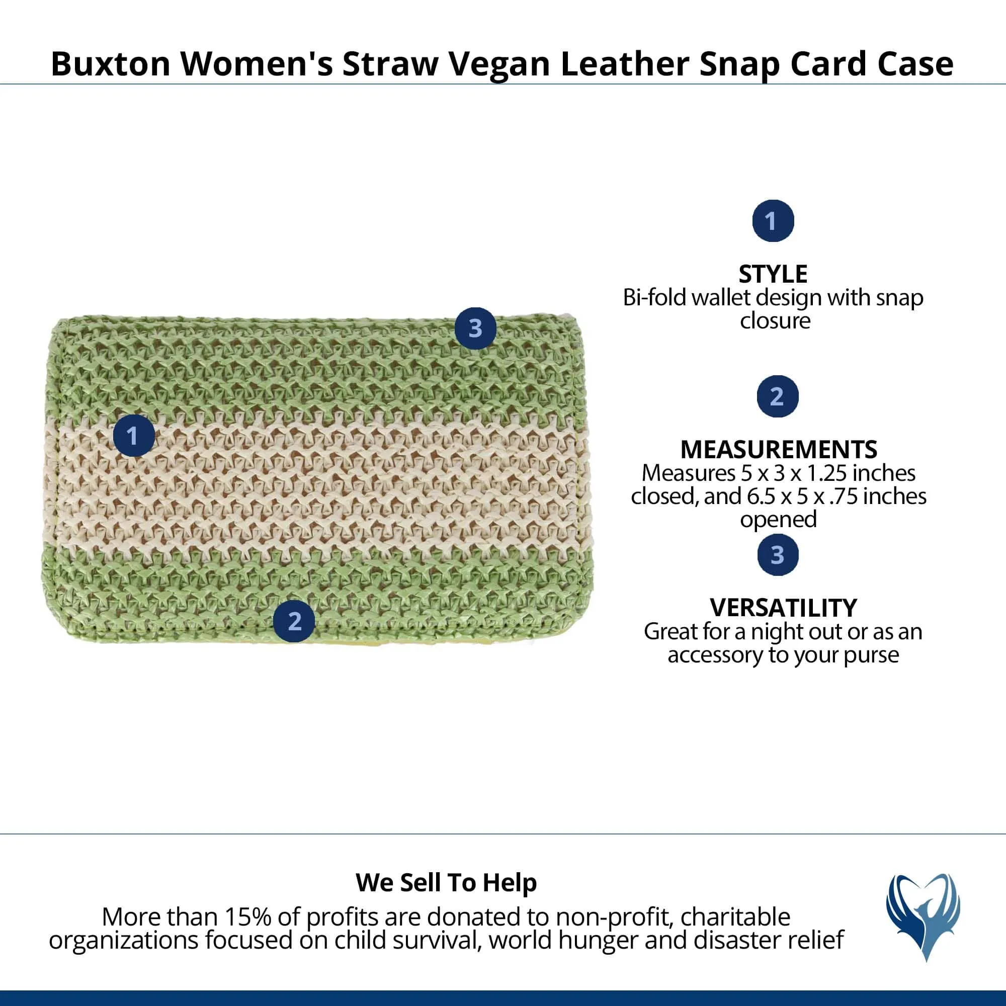 Buxton Women's Straw Vegan Leather Snap Card Case