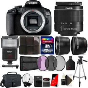 Canon EOS 2000D / Rebel T7 24.1MP Digital SLR Camera   EF-S 18-55mm lens   Original Case   Top Kit