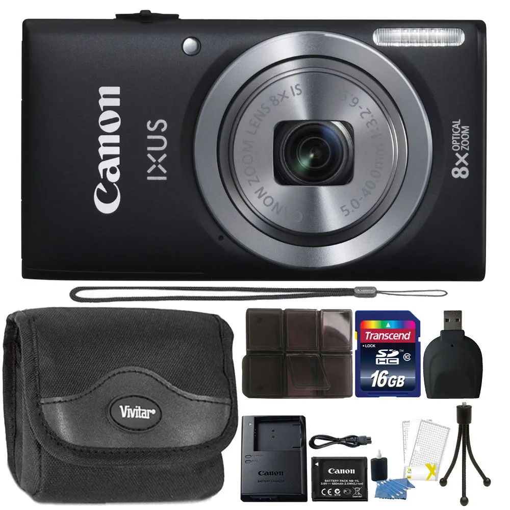 Canon IXUS 185 / ELPH 180 20.0MP Digital Camera 8x Optical Zoom Black with Accessories