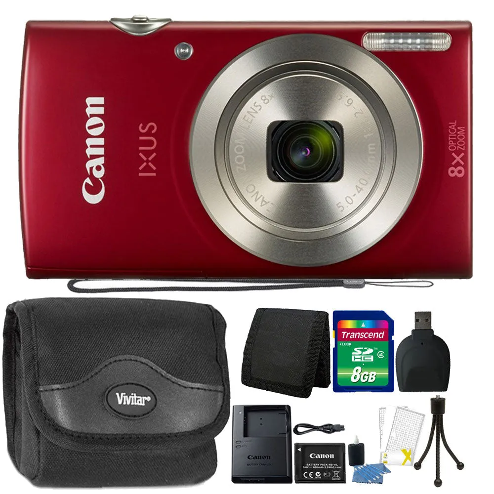 Canon IXUS 185 / ELPH 180 20.0MP Digital Camera 8x Optical Zoom Red with Ultimate Accessory Kit