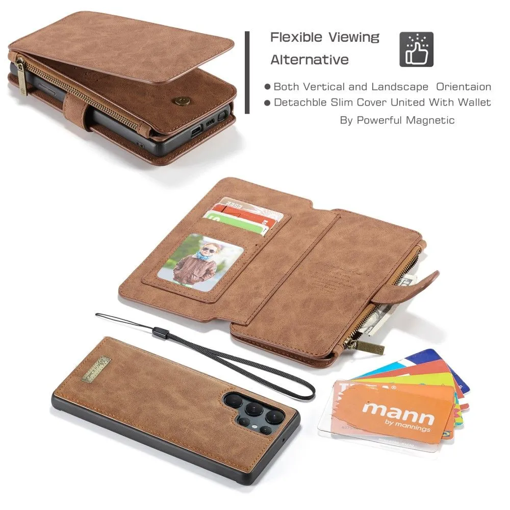 CaseMe Samsung Galaxy S22 Ultra Retro Wallet - Brown