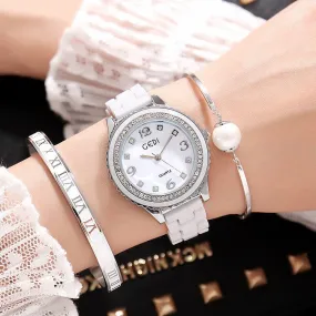 Ceramic Strap 3 Pcs Bracelet Women's Watch