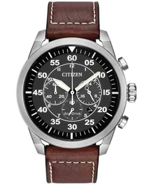 Citizen Eco-Drive Mens Avion Chrono - Black Dial - Stainless Steel Case - Strap