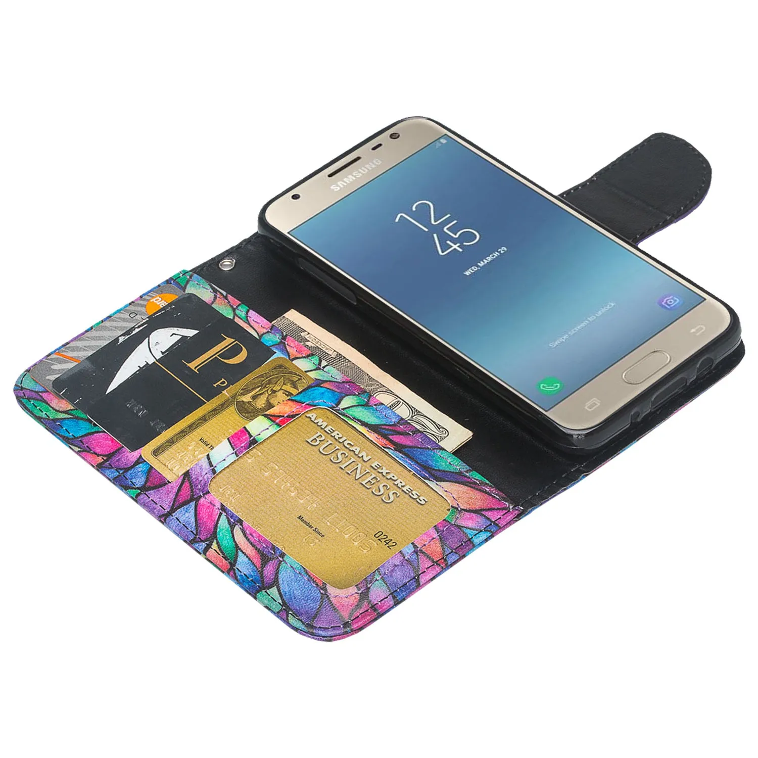 Copy of Nokia C100 Case, Wallet Case, Wrist Strap Pu Leather Wallet Case [Kickstand] with ID & Credit Card Slots - Rainbow Flower