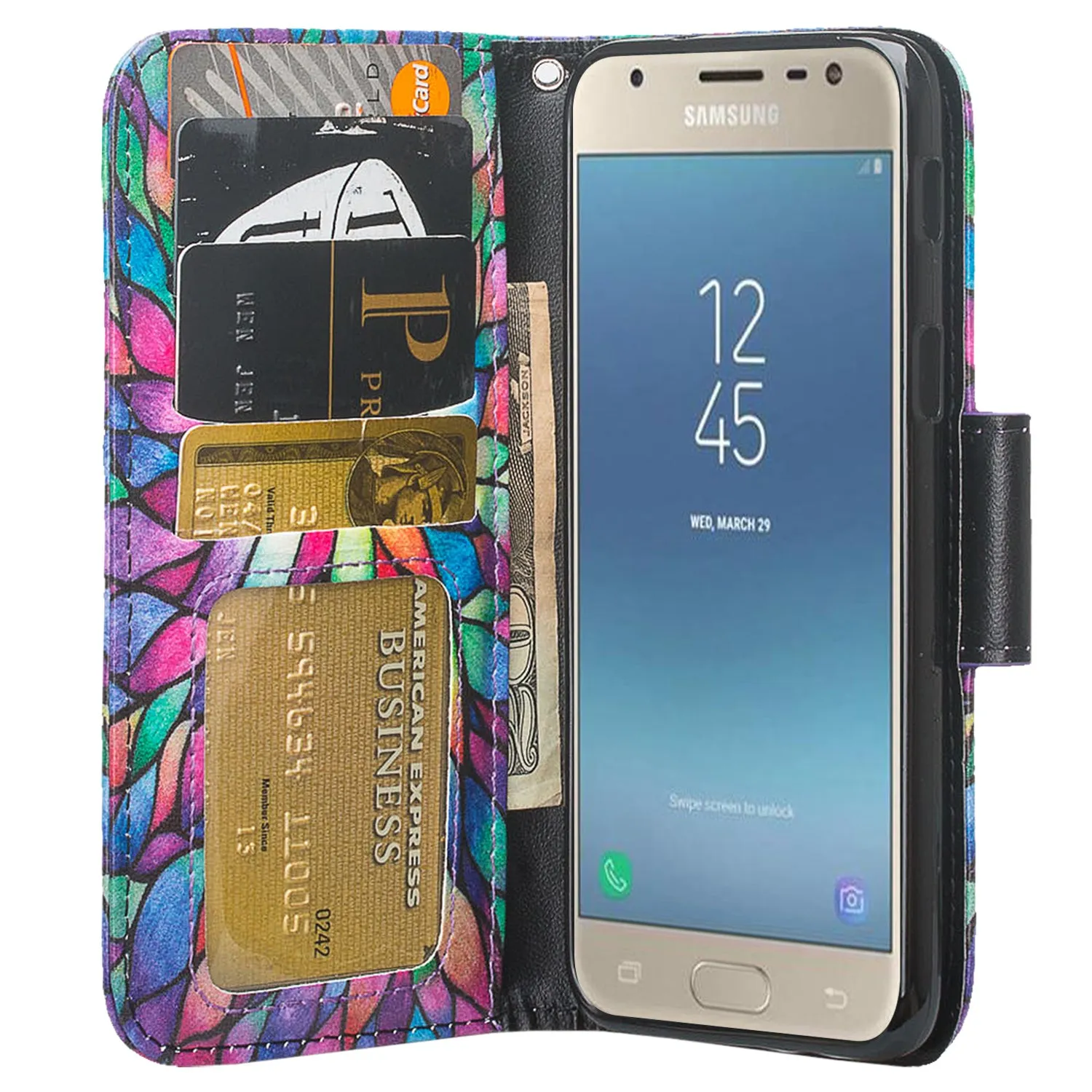 Copy of Nokia C100 Case, Wallet Case, Wrist Strap Pu Leather Wallet Case [Kickstand] with ID & Credit Card Slots - Rainbow Flower