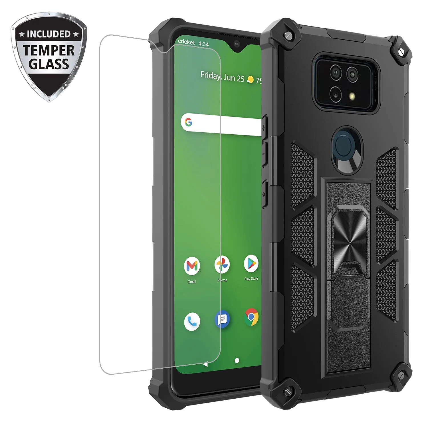 Cricket Ovation 2 Case ,AT&T Maestro Max Case [Military Grade] Ring Car Mount Kickstand Hybrid Hard PC Soft TPU Shockproof Protective Case - Black