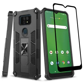 Cricket Ovation 2 Case ,AT&T Maestro Max Case [Military Grade] Ring Car Mount Kickstand Hybrid Hard PC Soft TPU Shockproof Protective Case - Black