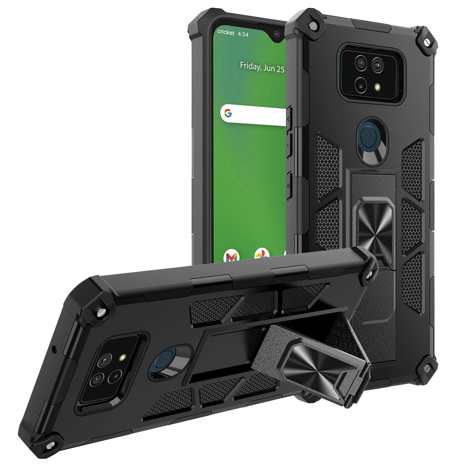 Cricket Ovation 2 Case ,AT&T Maestro Max Case [Military Grade] Ring Car Mount Kickstand Hybrid Hard PC Soft TPU Shockproof Protective Case - Black