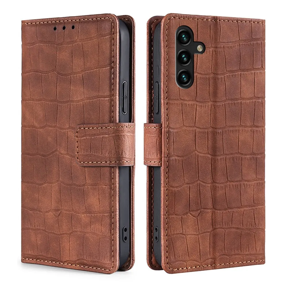 Crocodile textured leather case for Samsung Galaxy A13 5G - Brown