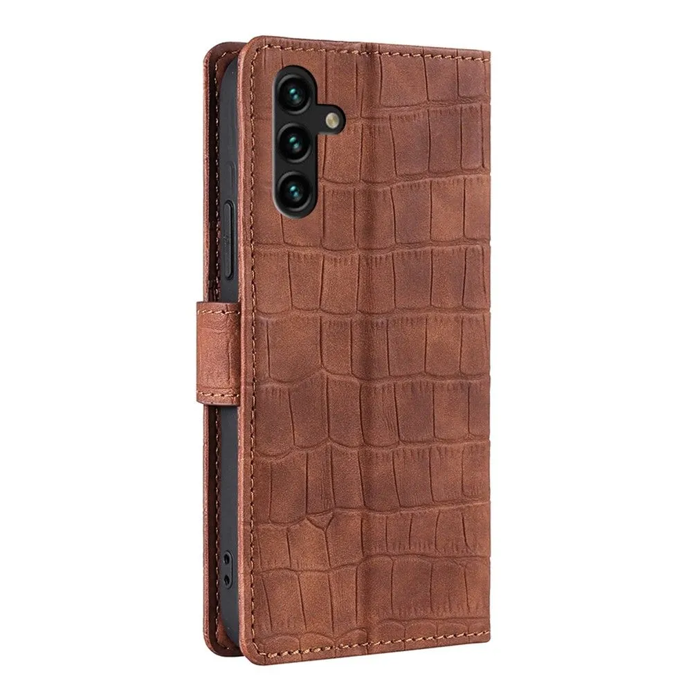 Crocodile textured leather case for Samsung Galaxy A13 5G - Brown