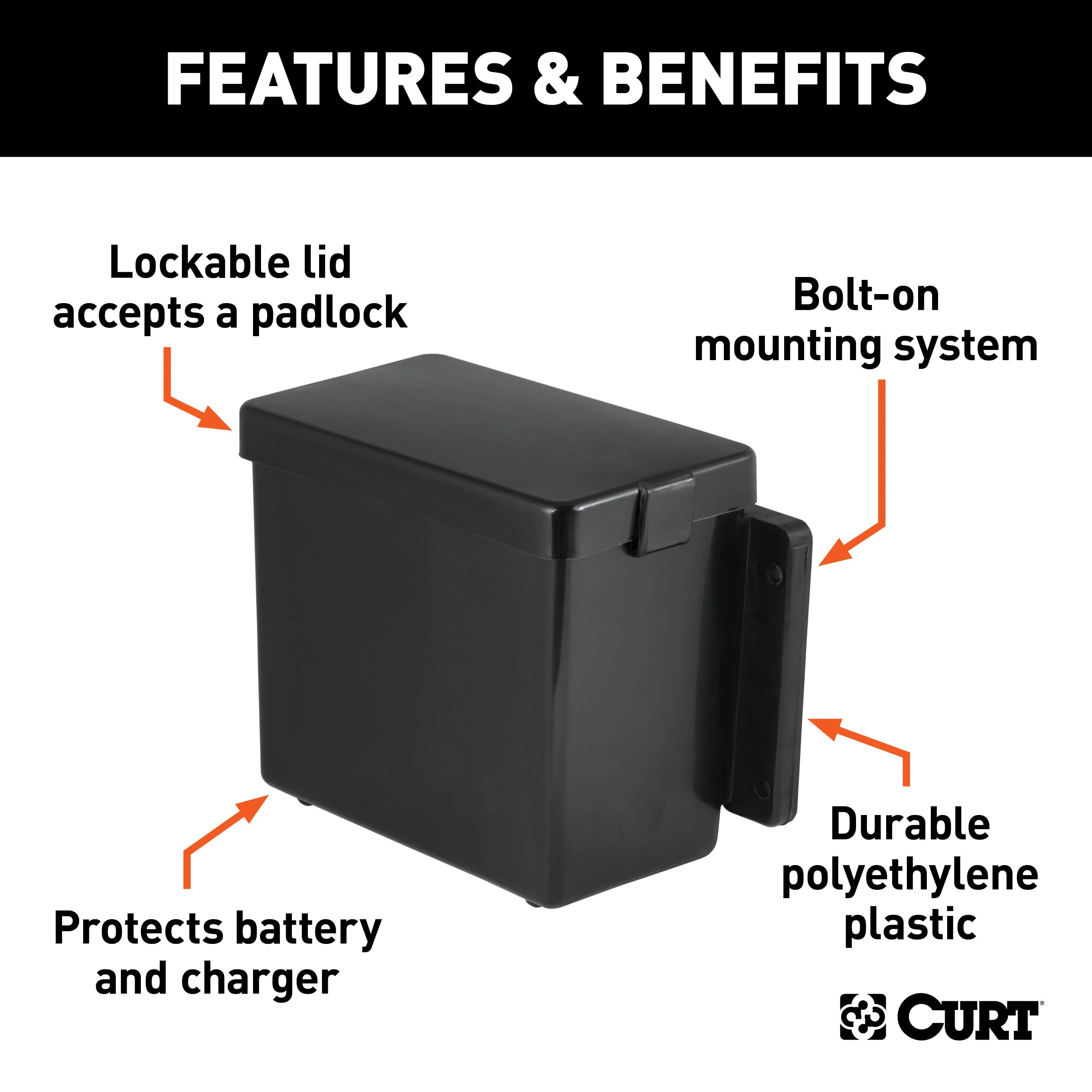 CURT 52022 6in. x 5-1/2in. x 3-1/4in. Breakaway Battery Case with Lockable Tab