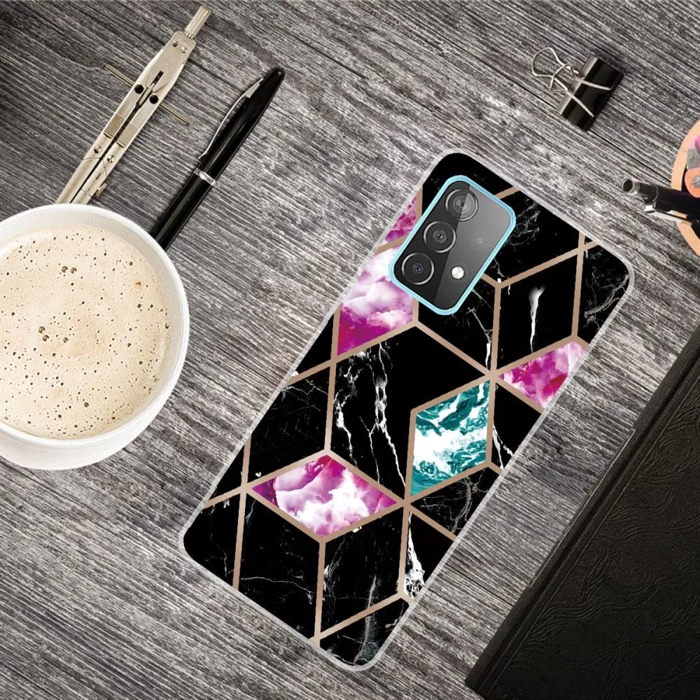 Deco Samsung Galaxy A73 case - Tile of Black / Cyan / Rose