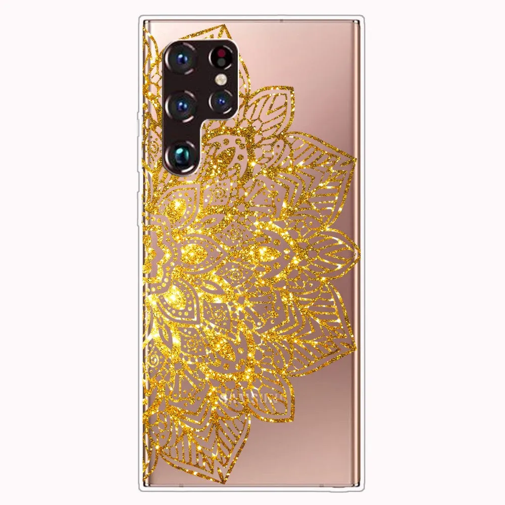 Deco Samsung Galaxy S22 Ultra case - Golden Glitter Leaves