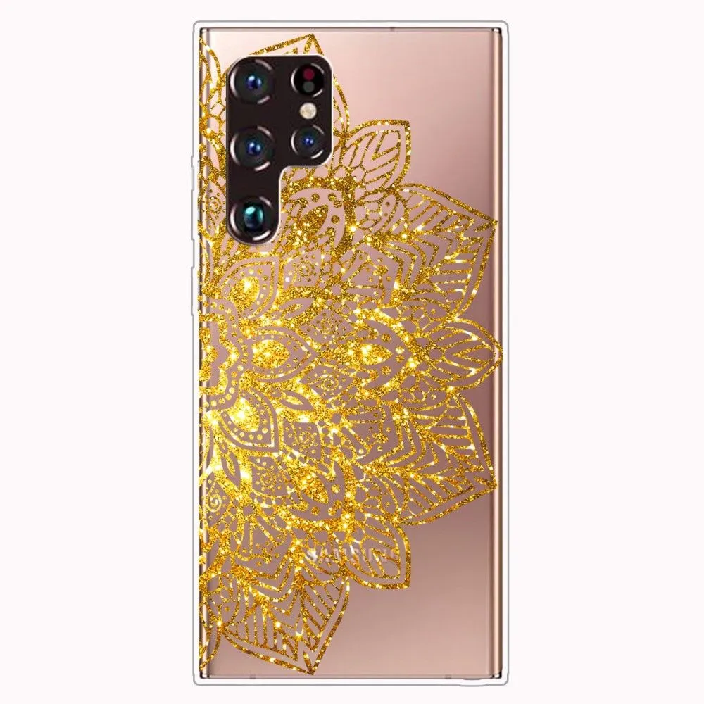 Deco Samsung Galaxy S22 Ultra case - Golden Glitter Leaves