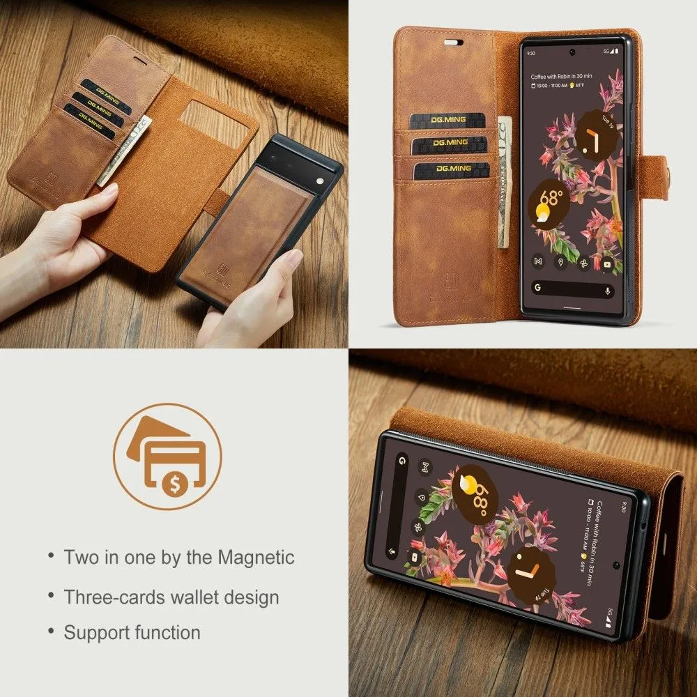 DG.MING Google Pixel 6 2-in-1 Wallet Case - Brown