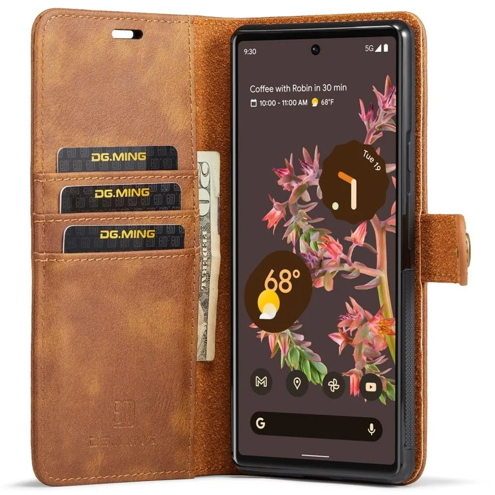 DG.MING Google Pixel 6 2-in-1 Wallet Case - Brown