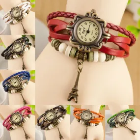 Eiffel Tower Pendant Bracelet Watches New Arrivals High Quality Women Genuine Leather Vintage wristwatches