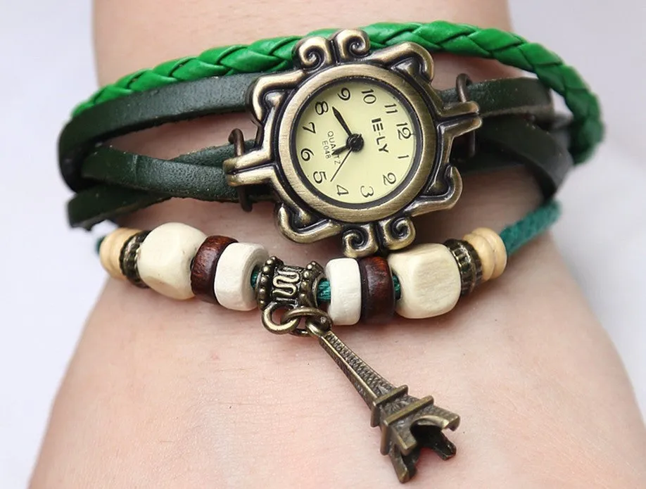 Eiffel Tower Pendant Bracelet Watches New Arrivals High Quality Women Genuine Leather Vintage wristwatches