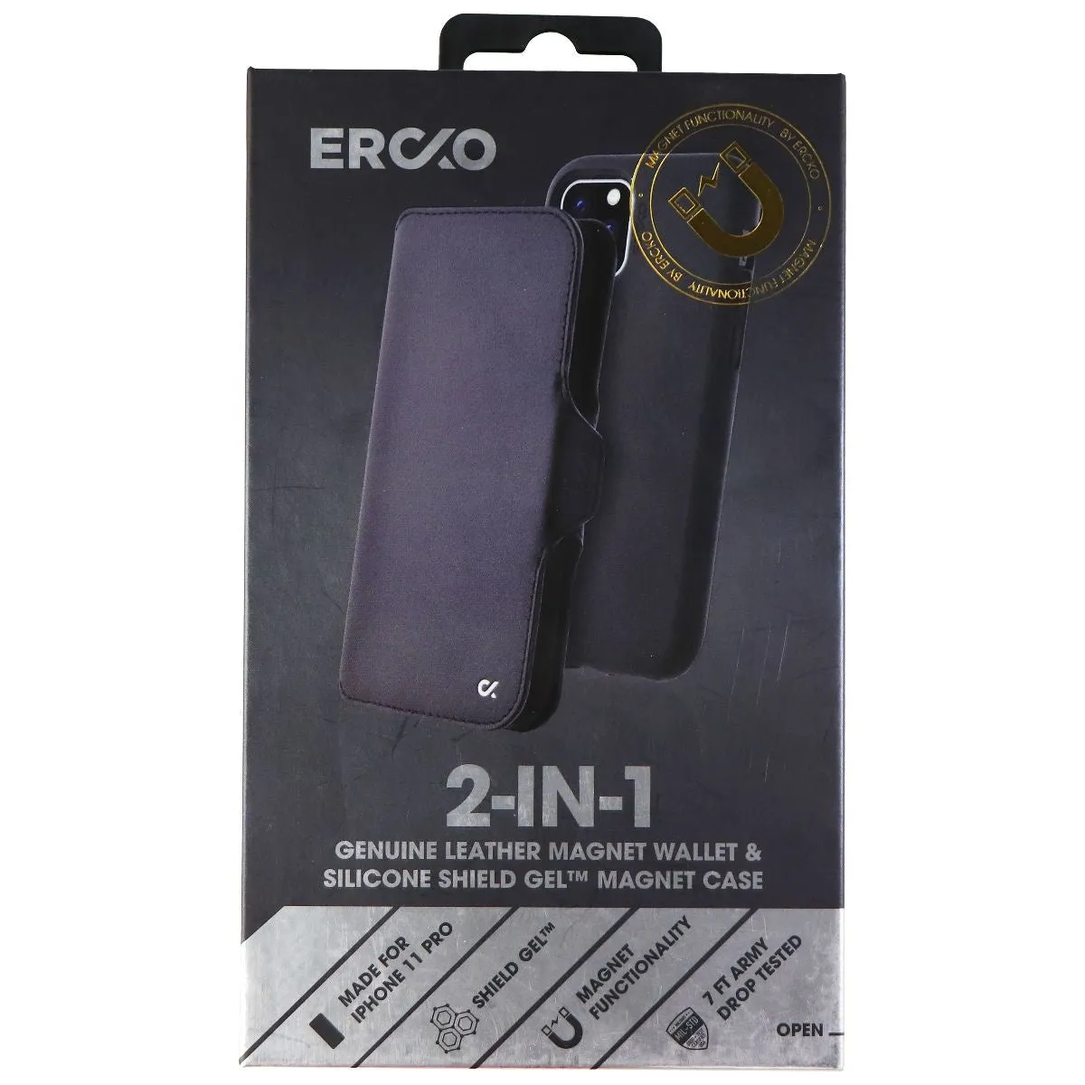 Ercko 2-in-1 Leather Magnetic Wallet & Silicone Case for iPhone 11 Pro - Black