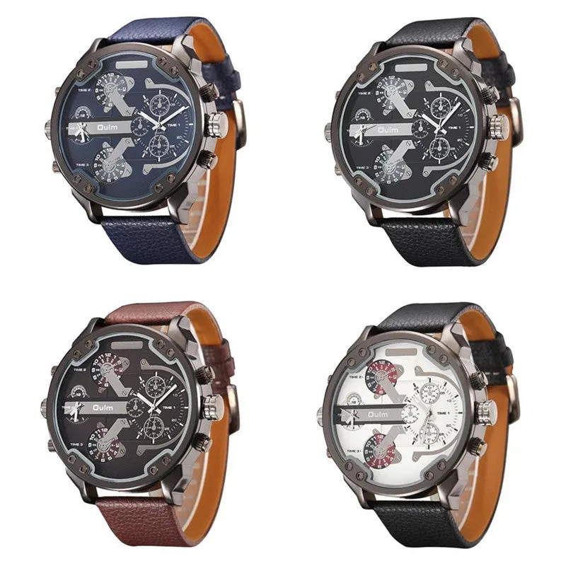 Famous Designer Mens Watches Top Brand Luxury Quartz Watch Oulm Leather Strap Big Dial Military Quartz Clock relogio masculino