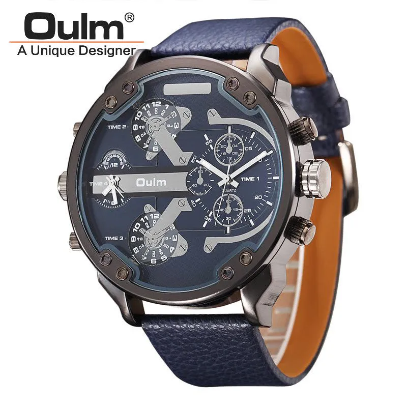 Famous Designer Mens Watches Top Brand Luxury Quartz Watch Oulm Leather Strap Big Dial Military Quartz Clock relogio masculino