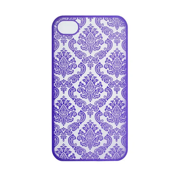 For Apple iPhone 4 Case, Ultra Slim Damask Vintage Case Cover - Purple