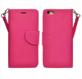 For Apple iPhone 6s Plus Case / 6 Plus Case, Wrist Strap Pu Leather Magnetic Fold[Kickstand] Wallet Case with ID & Card Slots for Iphone 6S Plus/6 Plus - Hot Pink