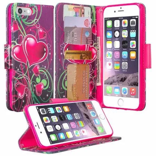 For Apple iPhone 7 Plus Case, Wrist Strap Pu Leather Magnetic Flip Fold[Kickstand] Wallet Case with ID & Card Slots for Iphone 7 Plus - Heart Strings