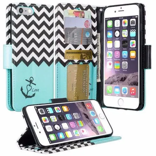 For Apple iPhone 7 Plus Case, Wrist Strap Pu Leather Magnetic Flip Fold[Kickstand] Wallet Case with ID & Card Slots for Iphone 7 Plus - Teal Anchor